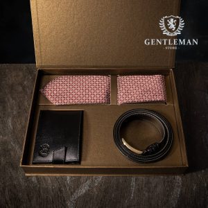 PS202 | GOLD set kaiš, kravata i novčanik GENTLEMAN
