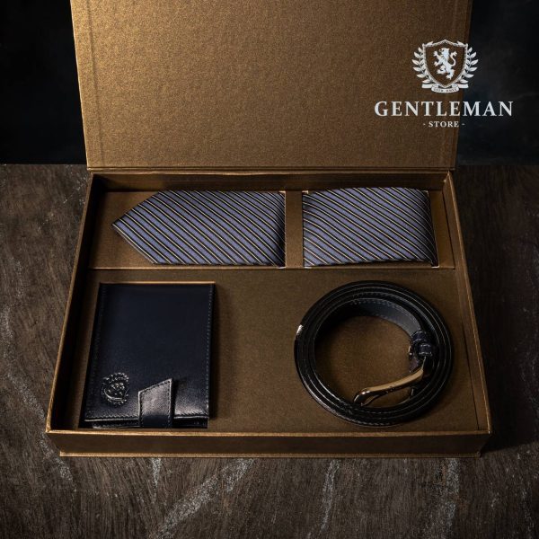 PS203 | GOLD set kaiš, kravata i novčanik GENTLEMAN