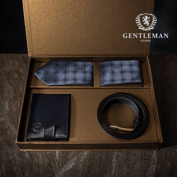 PS204 | GOLD set kaiš, kravata i novčanik GENTLEMAN