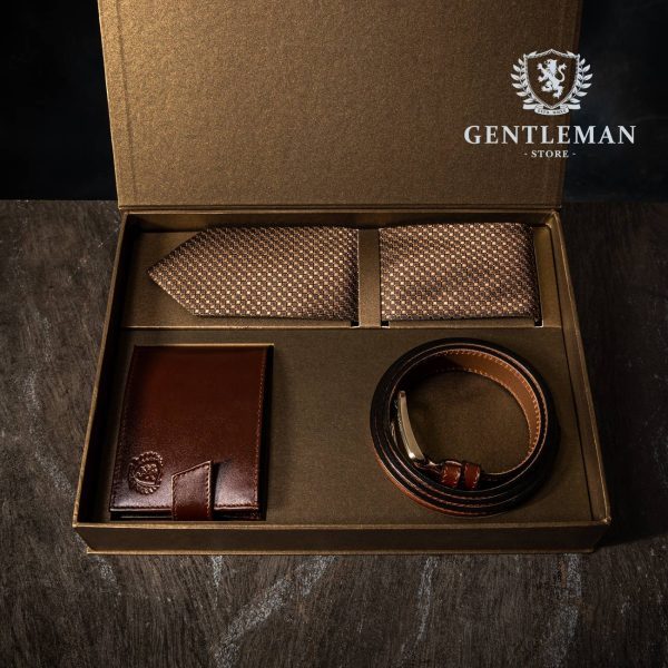 PS205 | GOLD set kaiš, kravata i novčanik GENTLEMAN