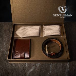 PS206 | GOLD set kaiš, kravata i novčanik GENTLEMAN