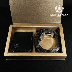 PS222 | GOLD kožni set | Kaiš i novčanik GENTLEMAN