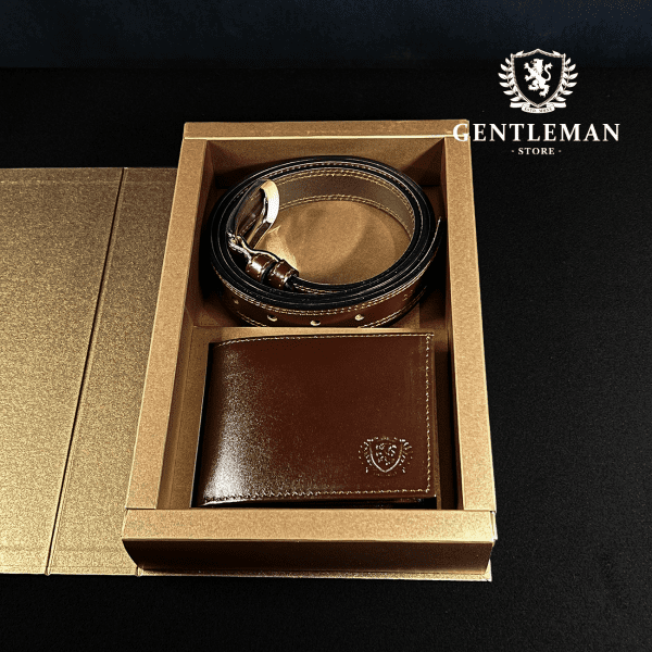 PS221 | GOLD kožni set | Kaiš i novčanik GENTLEMAN
